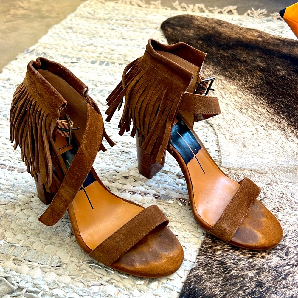 Dolce Vita fringe leather sandals with heel